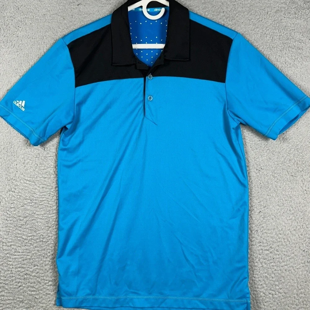Adidas Polo Shirt Mens Small Blue Climachill Golf Colorblock Performance Rugby